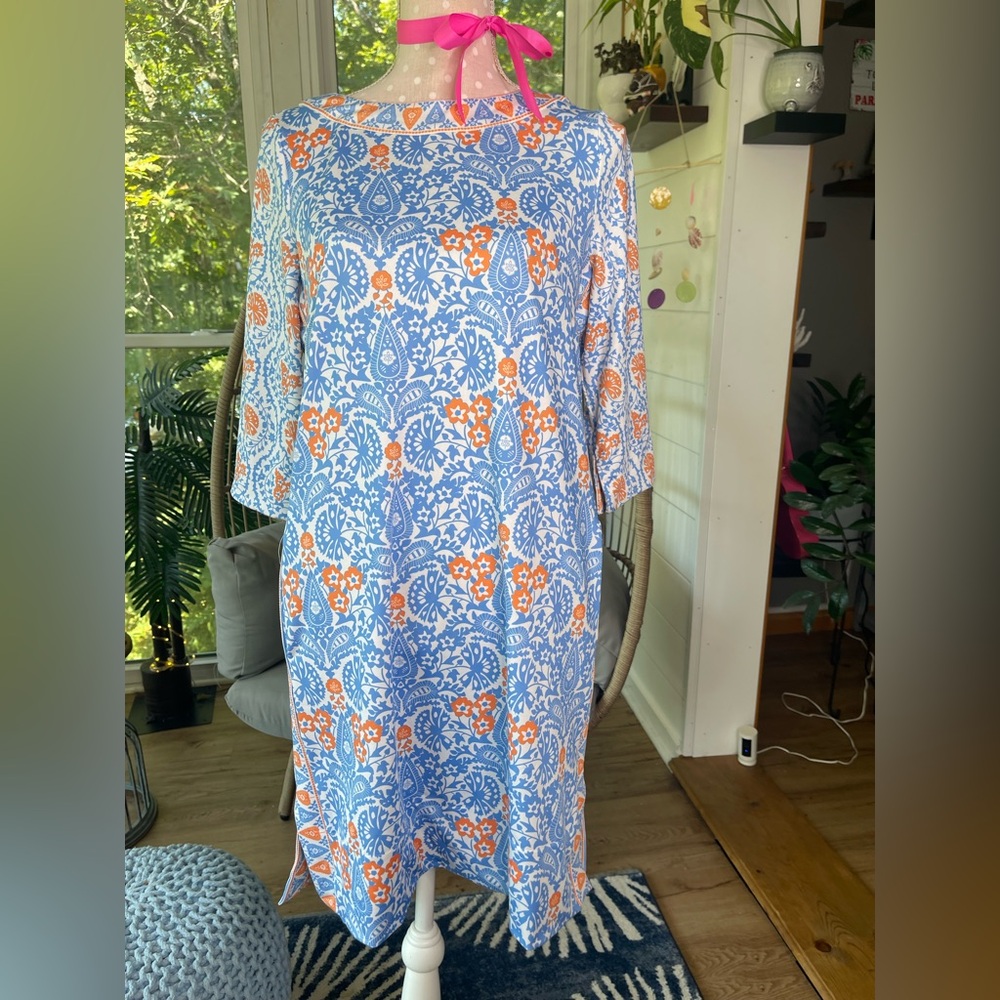 Gretchen Scott Designs Blue and Orange 3/4 Sleeve Dress size small